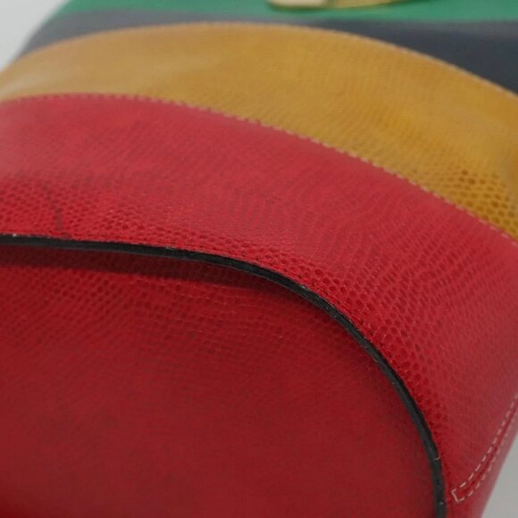 CELINE Shoulder Bag Leather Embossed Green Yellow Red Auth BA973 - Picture 5 of 16